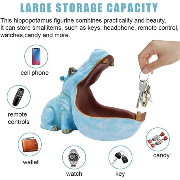 Hippo Statue Home Resin Hippopotamus Figurine Fun Candy Dish,Key Bowl,Big Mouth - Picture 3 of 5